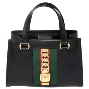 Pre Owned Gucci Black Leather Medium Sylvie Tote