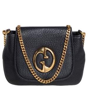 Gucci Black Leather Small 1973 Chain Shoulder Bag