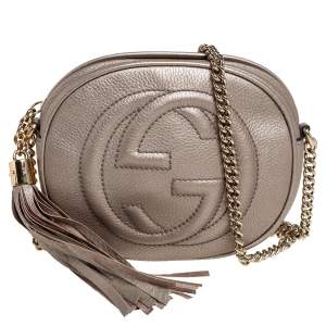 Pre Owned Gucci Metallic Gold Leather Mini Soho Disco Chain Crossbody Bag