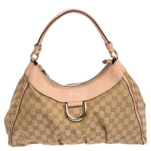 مملوكة مسبقًا حقيبة كتف غوتشي دي رينغ جلد وكانفاس جي جي بيج/وردي