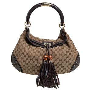 Gucci Beige/Dark Brown GG Canvas and Leather Large Babouska Indy Hobo