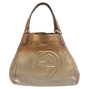 Pre Owned Gucci Gold Ombre Pebbled Leather Soho Top Handle Tote