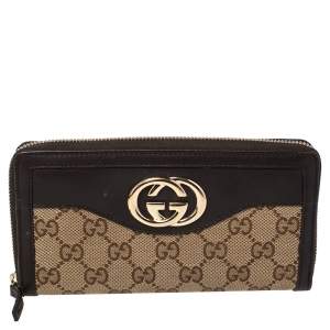 Gucci Beige/Brown GG Canvas and Leather Sukey Zip Around Wallet