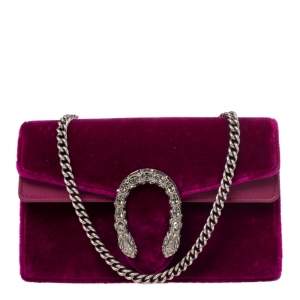 Pre Owned Gucci Purple Velvet and Leather Super Mini Dionysus Crossbody Bag
