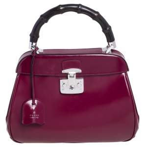 Gucci Burgundy Glossy Leather Medium Lady Lock Top Handle Bag