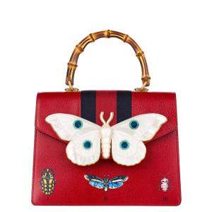 Pre Owned Gucci Red Calf Leather Falena Satchel Bag