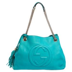 مملوكة مسبقًا حقيبة يد توتس غوتشي سوهو جلد تركواز متوسطة بسلسلة 