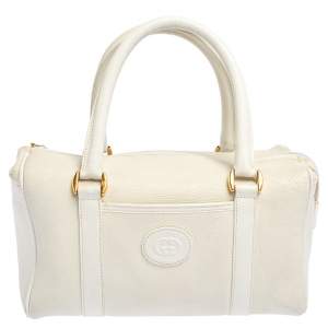 Pre Owned Gucci Off White Leather GG Embossed Boston Bag