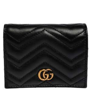 Gucci Black Matelassé Leather GG Marmont Card Case
