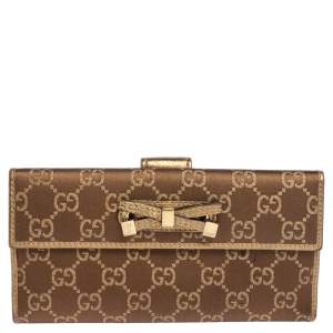 Gucci Beige/Gold GG Canvas and Leather Mayfair Bow Continental Wallet