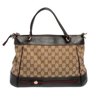 مملوكة مسبقًا Gucci Beige/Ebony GG Canvas and Leather Small Mayfair Bow Tote
