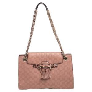 Gucci Dusty Pink Guccissima Leather Large Emily Chain Shoulder Bag