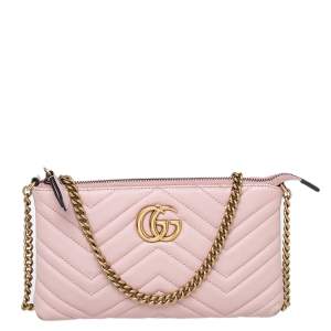 Gucci Pink Matelasse Leather Mini GG Marmont Shoulder Bag
