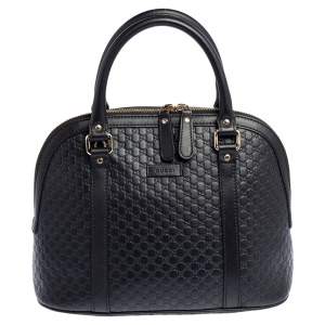 Pre Owned Gucci Black Microguccissima Patent Leather Nice Dome Satchel