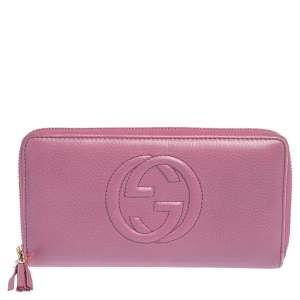 Gucci Pink Leather Soho Zip Around Wallet