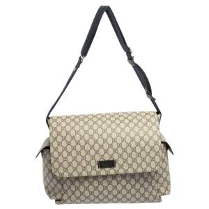 Pre Owned Gucci Beige/Blue GG Supreme Canvas and Leather Diaper Messenger Bag