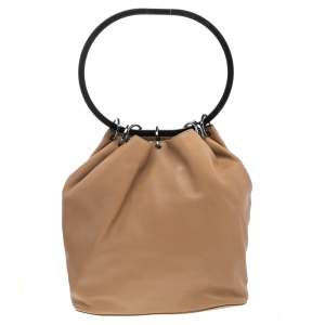 Pre Owned Gucci Beige Leather Ring Top Handle Bag