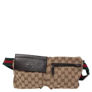 Gucci Beige/Brown GG Canvas and Leather Web Waist Belt Bag