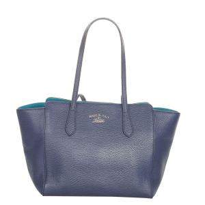 Gucci Blue Calf Leather Swing Tote Bag 