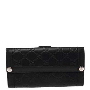 Gucci Black Guccissima Leather Charmy Continental Wallet