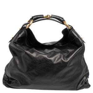 Pre Owned Gucci Black Leather Large Horsebit Hobo