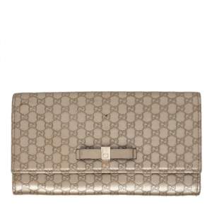 Gucci Gold Microguccissima Leather Bow Flap Continental Wallet