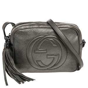 Pre Owned Gucci Metallic Grey Leather Small Soho Disco Crossbody Bag