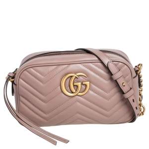 Gucci Beige Matelassé Leather Small GG Marmont Camera Shoulder Bag