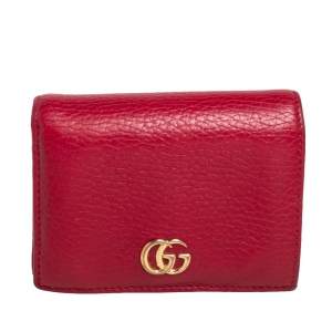 Gucci Red Leather GG Marmont Compact Folded Wallet
