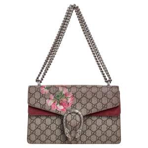 Pre Owned Gucci Beige GG Supreme Canvas and Suede Small Dionysus Shoulder Bag