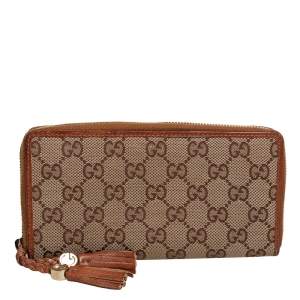Gucci Beige/Brown GG Canvas and Leather Tassel Zip Around Wallet