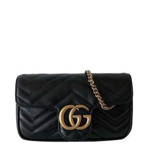 Gucci Black Leather Super Mini GG Marmont Shoulder Bag