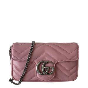 Gucci Pink Matelasse Leather Super Mini GG Marmont Shoulder Bag