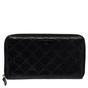 Gucci Black Guccissima Leather Zip Around Wallet Organizer