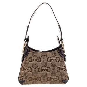 Pre Owned حقيبة هوبو غوتشي كانفاس هورسبيت بيج وجلد بني