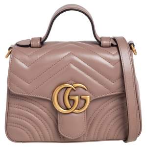 مملوكة مسبقًا Gucci Beige Matelassé Leather Mini GG Marmont Top Handle Bag