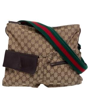مملوكة مسبقًا Gucci Beige GG Canvas Medium Web Double Pocket Messenger Bag