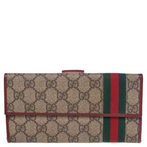 Gucci Beige GG Supreme Canvas Web Bifold Continental Wallet