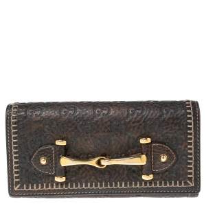 Pre Owned Gucci Brown Guccissima Leather Horsebit Continental Flap Wallet