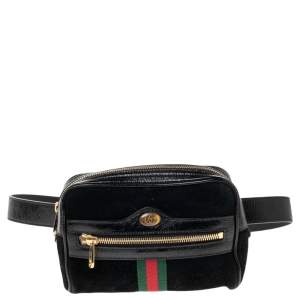 Gucci Black Suede and Patent Leather GG Ophidia Belt Bag