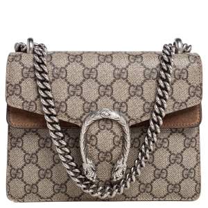 Pre Owned Gucci Beige GG Supreme Canvas and Suede Mini Dionysus Shoulder Bag