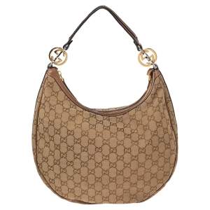 مملوكة مسبقًا Gucci Metallic Brown/Beige GG Canvas and Leather GG Twins Medium Hobo