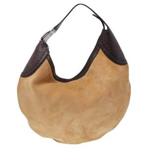 Gucci Beige/Brown Suede And Guccissima Leather Buckle Hobo