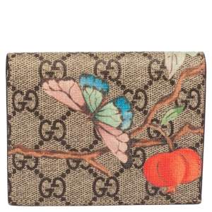 Gucci Beige GG Supreme Canvas Tian Bifold Card Holder 