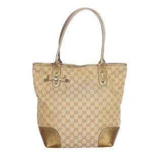Gucci Brown/Beige Canvas Fabric Princy Tote Bag 