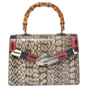 Pre Owned Gucci Multicolor Snakeskin Small Lilith Top Handle Bag