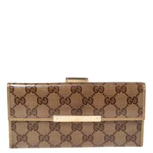 Gucci Beige/Gold GG Crystal Canvas and Leather Flap Continental Wallet