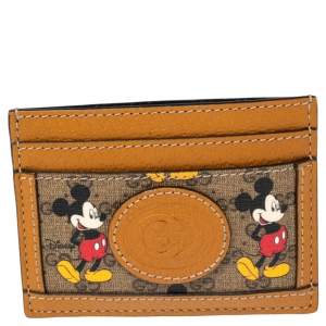 Gucci x Disney Tan GG Supreme and Leather Mickey Mouse Card Holder