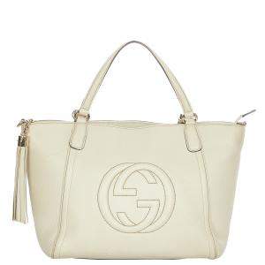 Gucci White Leather Soho Cellarius Tote Bag