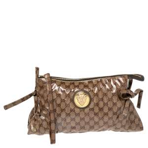 Gucci Brown GG Crystal Coated Canvas Large Hysteria Clutch